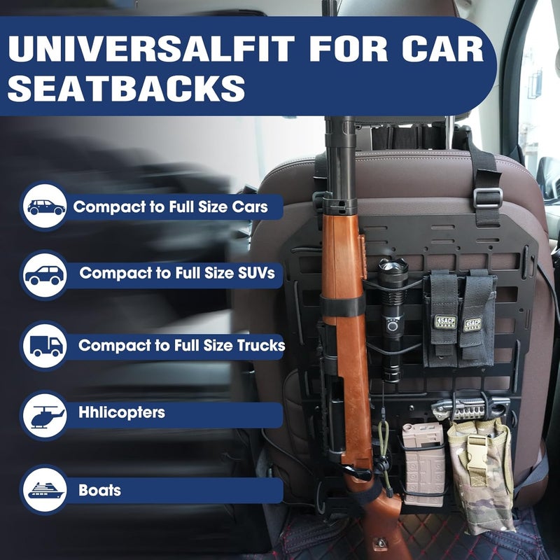 Pridefend Heavy Duty Rigid Tactical Seat Back Gun Rack with Molle Panel Vehicle Gun Holder,All-Steel Tactical Seat Back Organizer for Hunting Rifles/Shotguns - Image 2